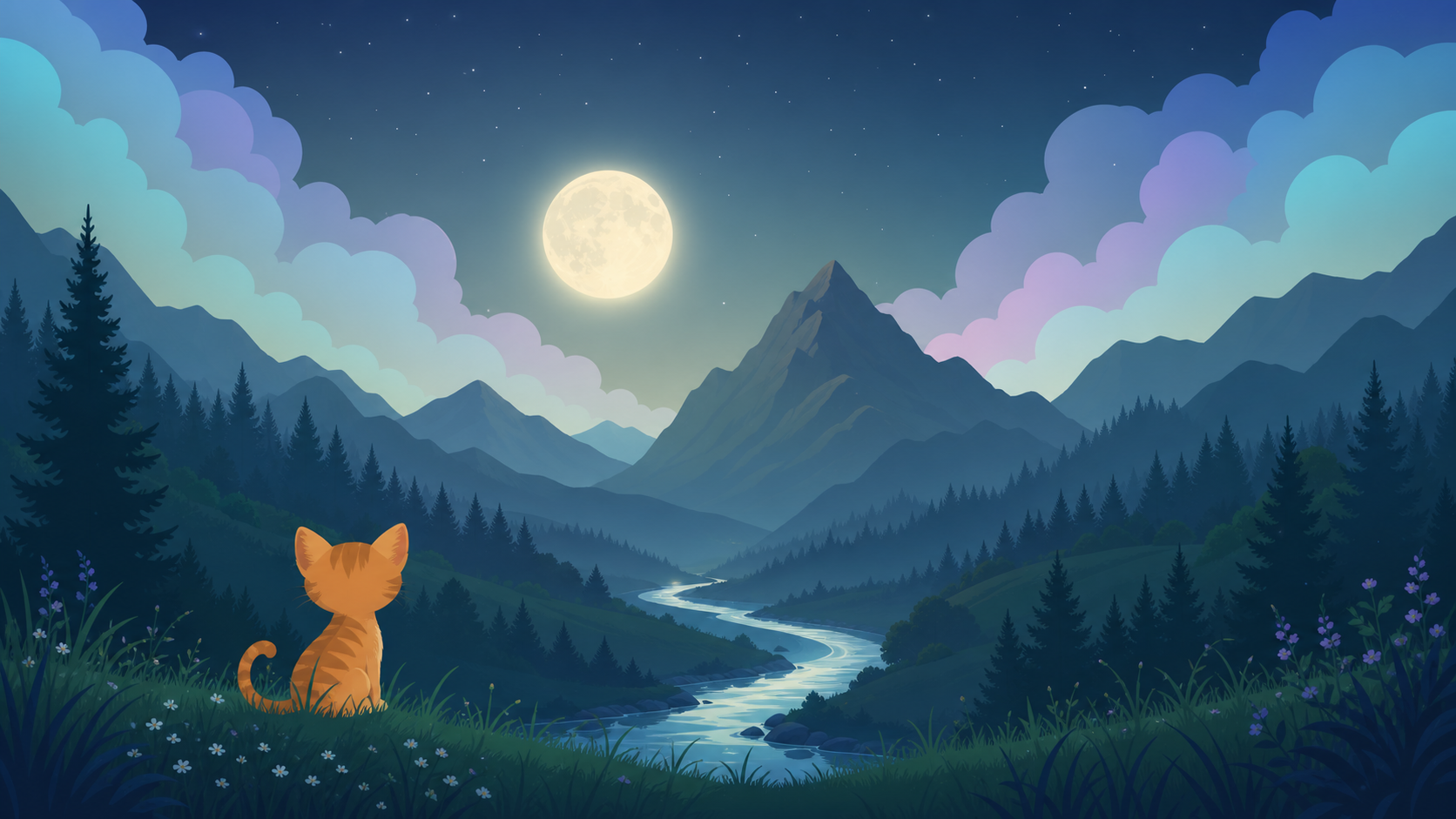 Find a Cat night landscape